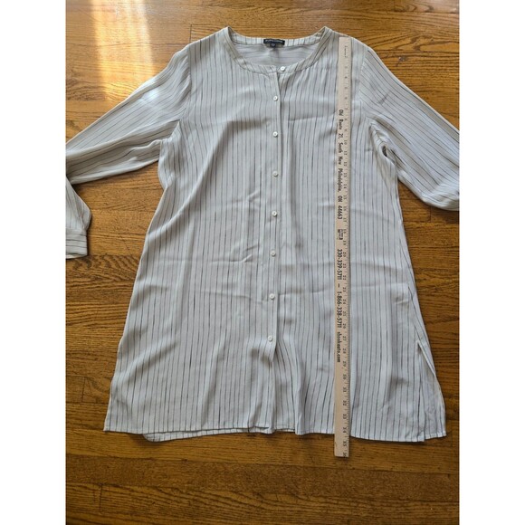 Eileen Fisher 100% Silk Button Up Shirt Dress Striped Size Large - Picture 6 of 7